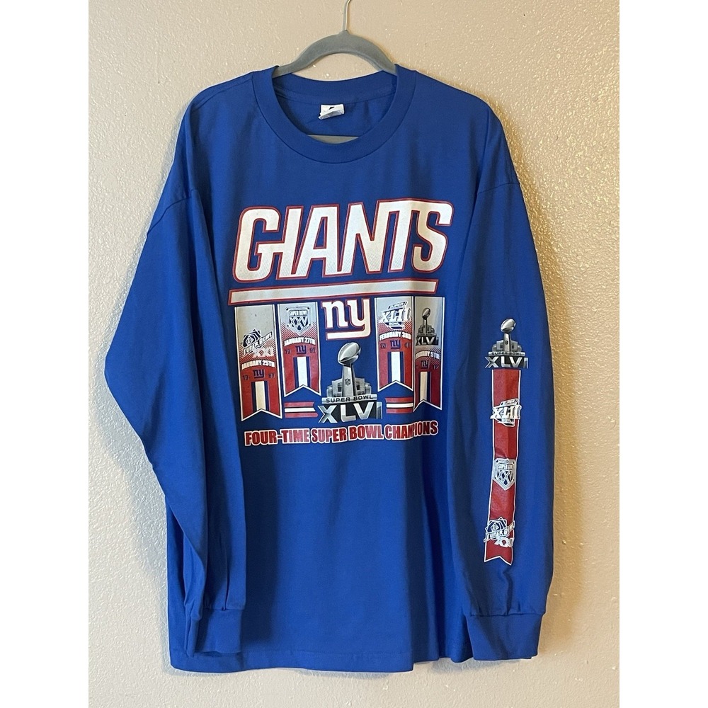 Men's‎ 2XL NWOT New York Giants Super Bowl XLVI Long Sleeve Shirt Blue